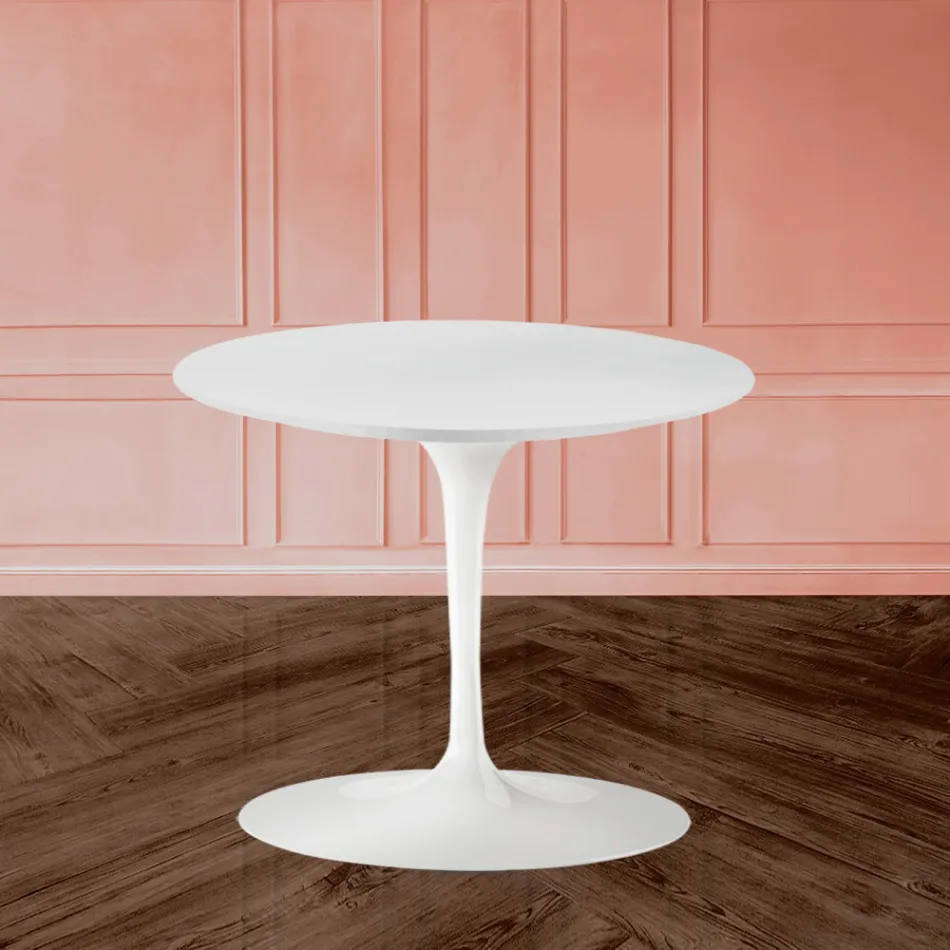 Mesita Eero Saarinen Tulip Alt. 39 con tablero de laminado líquido blanco Made in Italy - Escarlata Viadurini