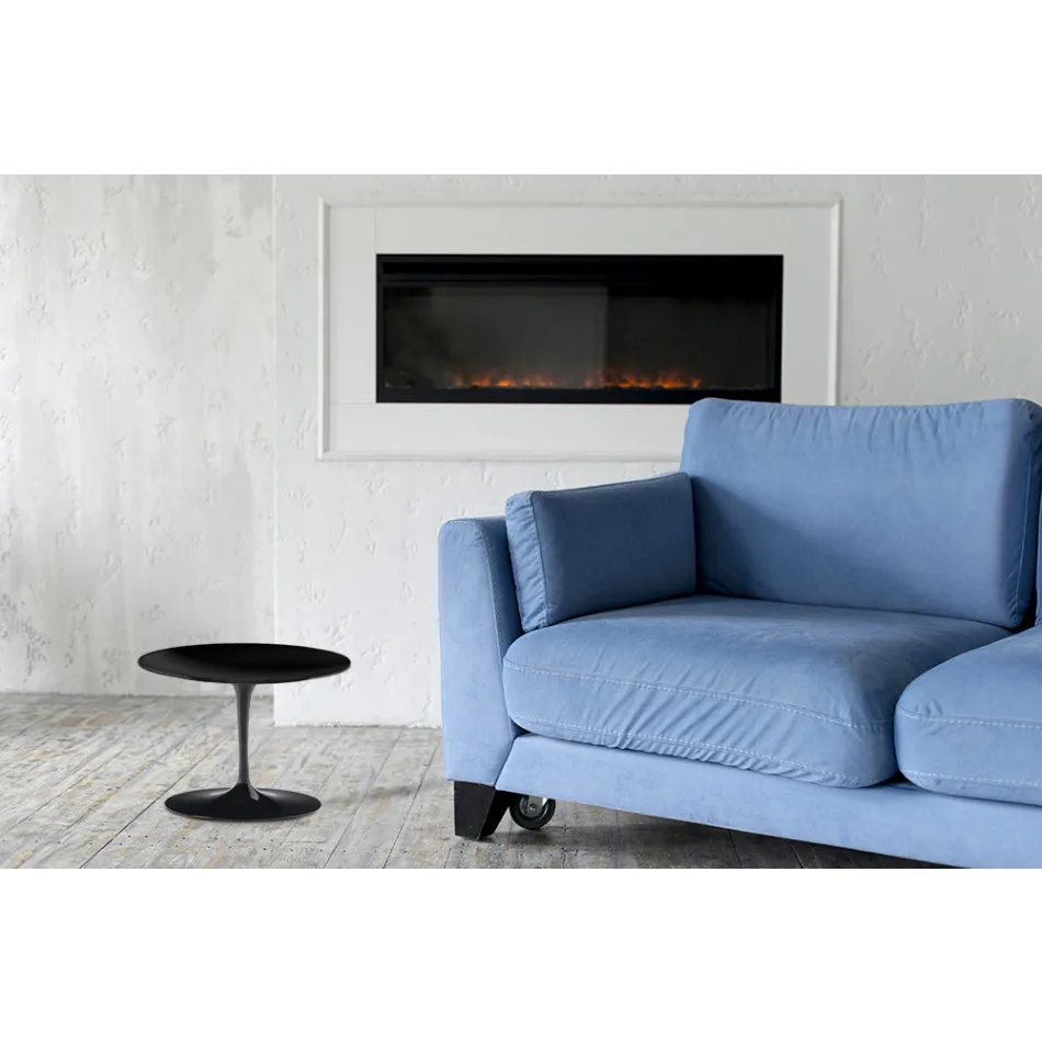 Mesita Eero Saarinen Tulip Alt. 39 con tablero de laminado líquido negro Made in Italy - Escarlata Viadurini