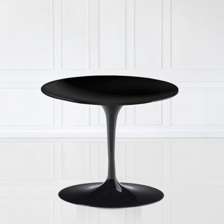 Mesita Eero Saarinen Tulip Alt. 39 con tablero de laminado líquido negro Made in Italy - Escarlata Viadurini