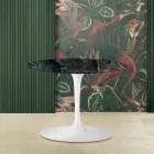 Mesa de centro Tulip Eero Saarinen H 39 con tablero ovalado de mármol verde Alpi - Scarlet Viadurini