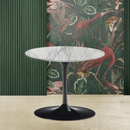 Mesita Tulip Eero Saarinen Alt. 39 con tablero redondo de mármol Arabescato Viadurini