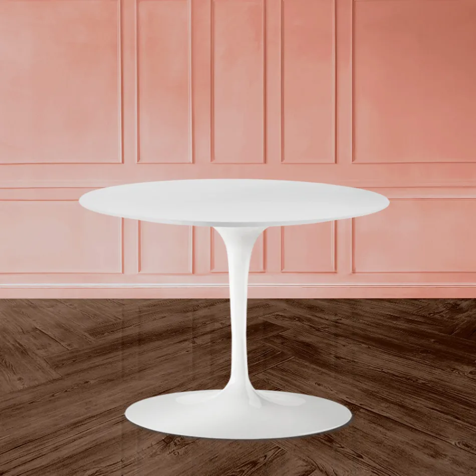 Mesa de Centro Tulip Eero Saarinen H 39 Ovalada en Laminado Líquido Blanco Made in Italy - Escarlata Viadurini