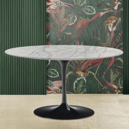 Mesita Tulip Eero Saarinen Alt. 41 con tablero ovalado de mármol Carrara Statuarietto Viadurini