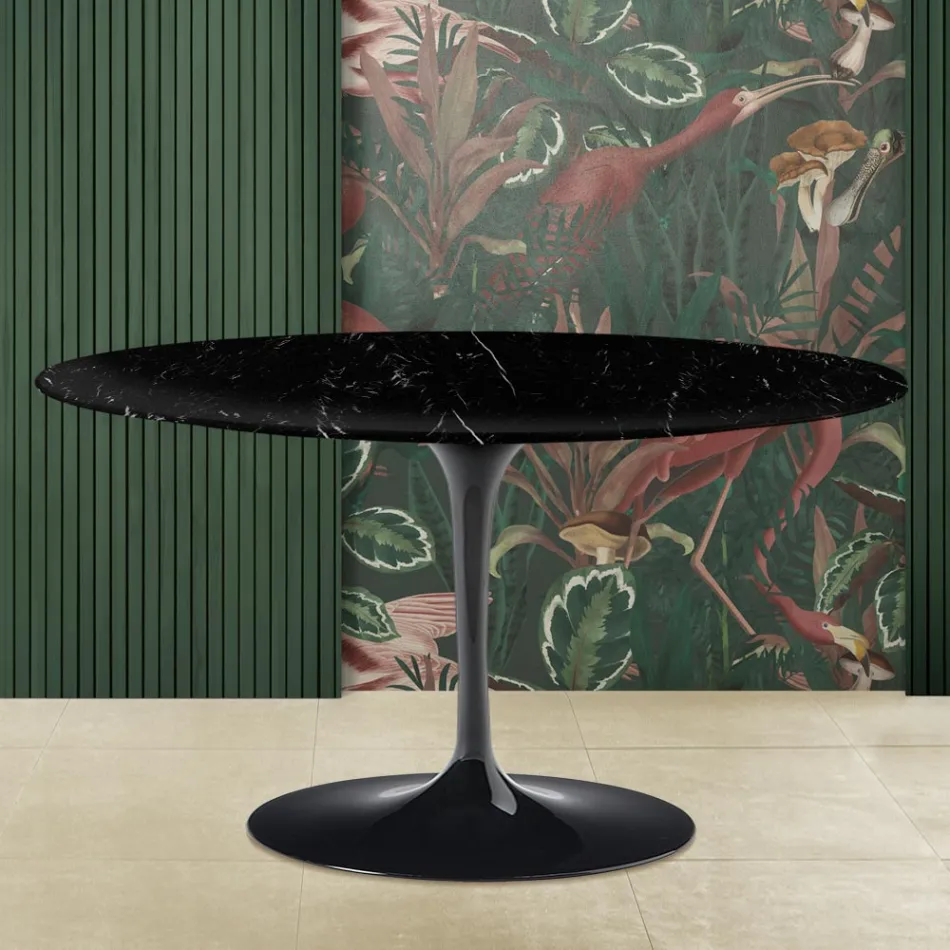 Mesita Tulip Eero Saarinen Alt. 41 con tablero ovalado de mármol negro Marquinia Viadurini