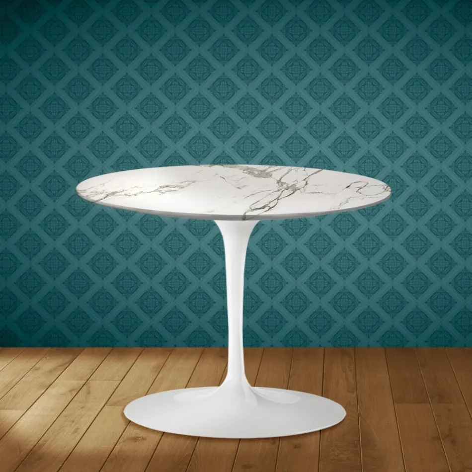 Mesa de centro Tulip de Eero Saarinen, 104 cm de alto, cerámica Aura 22, fabricada en Italia - Escarlata Viadurini