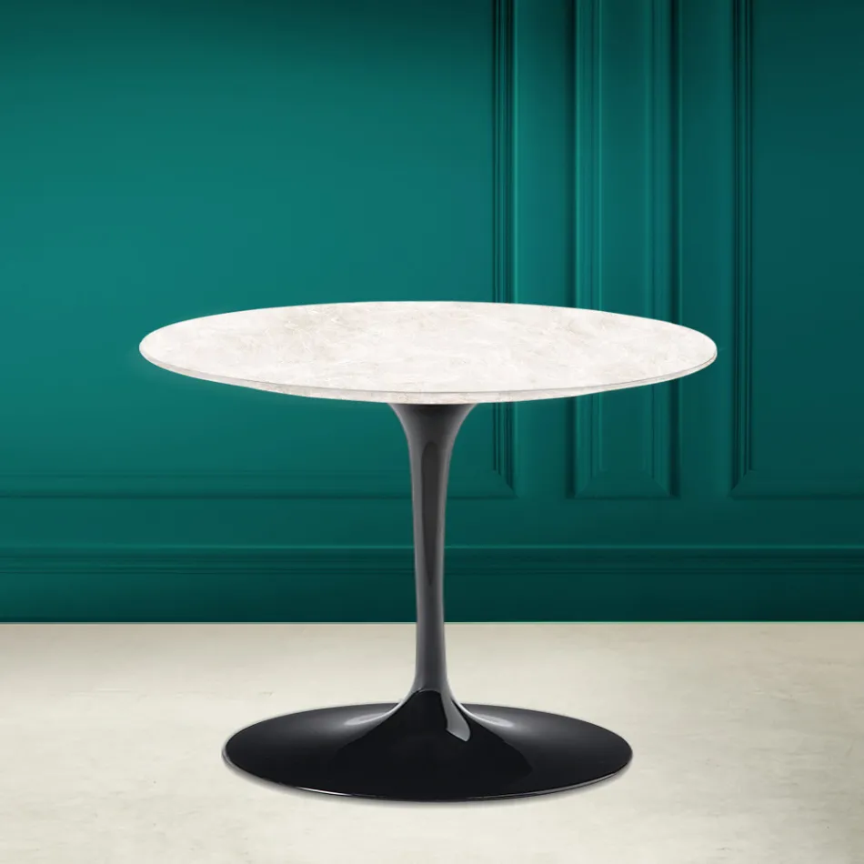 Mesa de Centro Tulip Eero Saarinen H 41 en Cerámica Crema Diamante Made in Italy - Escarlata Viadurini