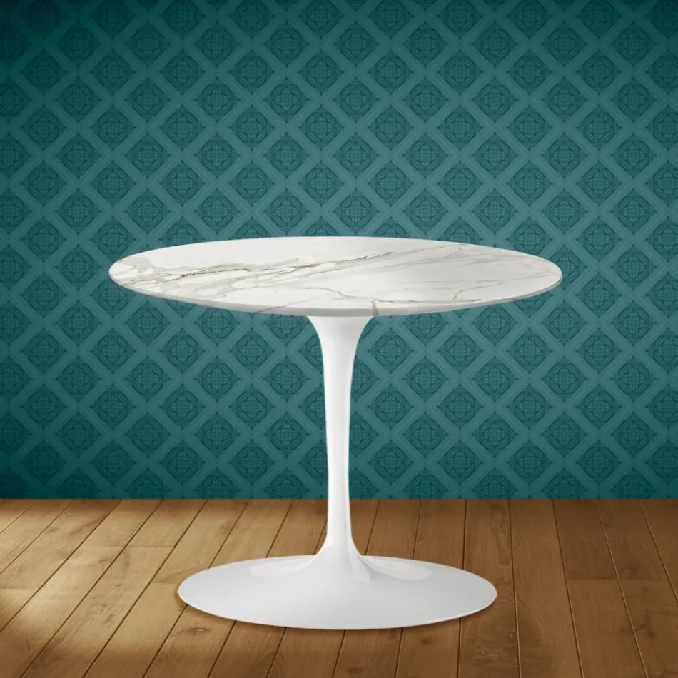 Mesa de centro Tulip de Eero Saarinen, 104 cm de altura, cerámica pulida, fabricada en Italia - Escarlata Viadurini