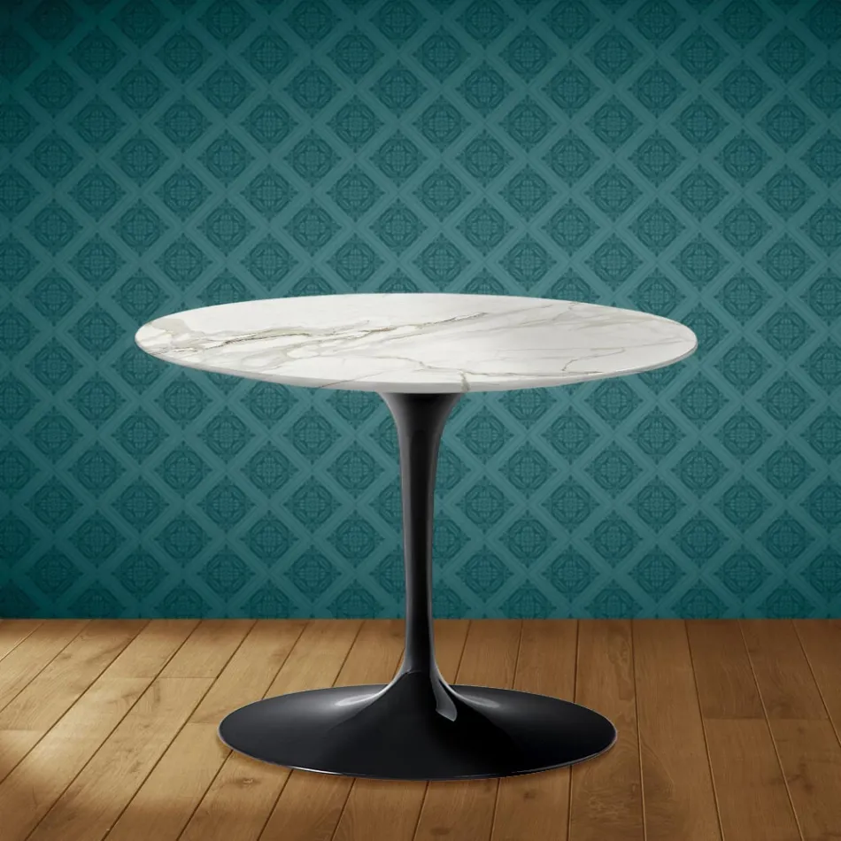 Mesa de centro Tulip de Eero Saarinen, 104 cm de altura, cerámica pulida, fabricada en Italia - Escarlata Viadurini