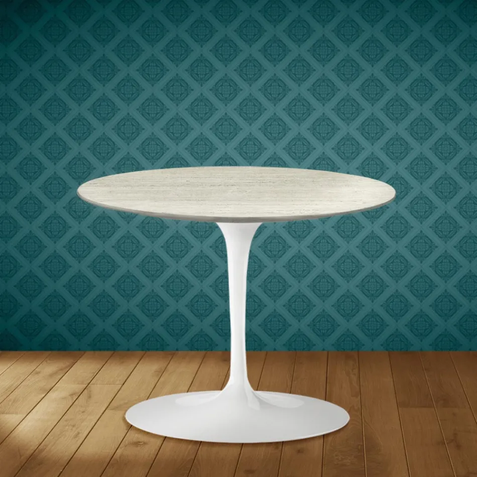 Mesa de centro Tulip de Eero Saarinen, 104 cm de altura, cerámica Marmorio, fabricada en Italia - Escarlata Viadurini