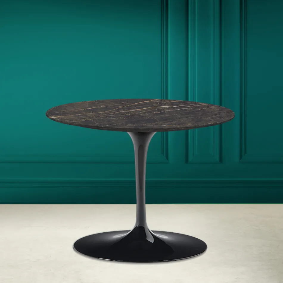 Mesa de centro Tulip Eero Saarinen H 41 en Noir Desire Made in Italy Cerámica - Escarlata Viadurini