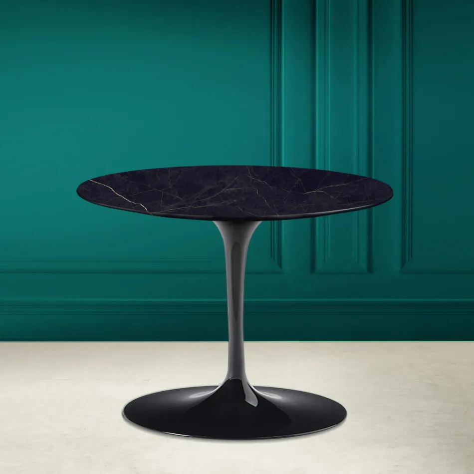 Mesa de Centro Tulip Eero Saarinen H 41 en Cerámica Noir Laurent Made in Italy - Escarlata Viadurini