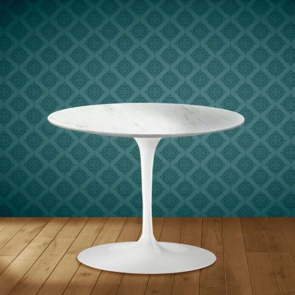Mesa de centro Tulip de Eero Saarinen, 104 cm de altura, cerámica Salina, fabricada en Italia - Escarlata Viadurini