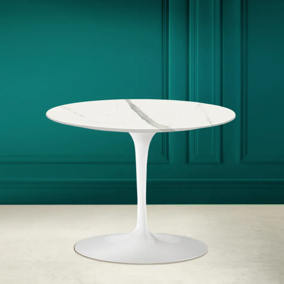 Mesa de centro Tulip Eero Saarinen H 41 en cerámica estatuaria de veta completa Made in Italy - Escarlata Viadurini