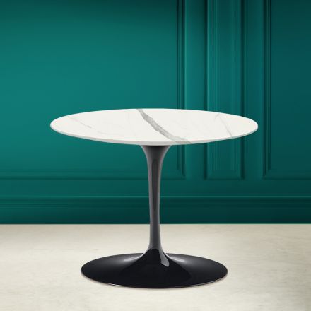 Mesa de centro Tulip Eero Saarinen H 41 en cerámica estatuaria de veta completa Made in Italy - Escarlata Viadurini