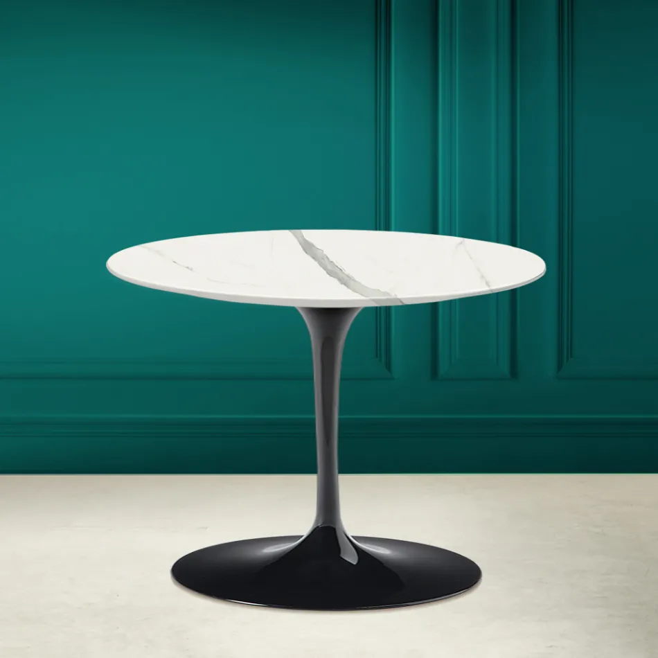 Mesa de centro Tulip Eero Saarinen H 41 en cerámica estatuaria de veta completa Made in Italy - Escarlata Viadurini