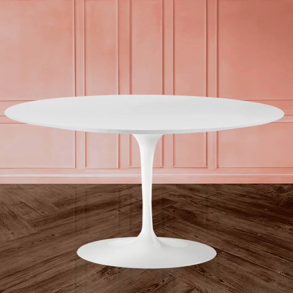 Mesa de Centro Tulip Eero Saarinen H 41 Ovalada con Laminado Líquido Blanco - Tapa Escarlata Viadurini