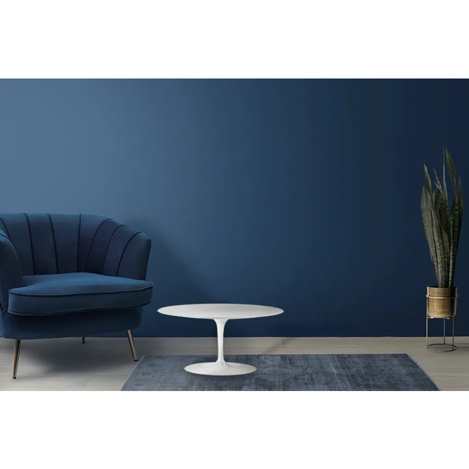 Mesa de Centro Tulip Eero Saarinen H 41 Ovalada con Laminado Líquido Blanco - Tapa Escarlata Viadurini