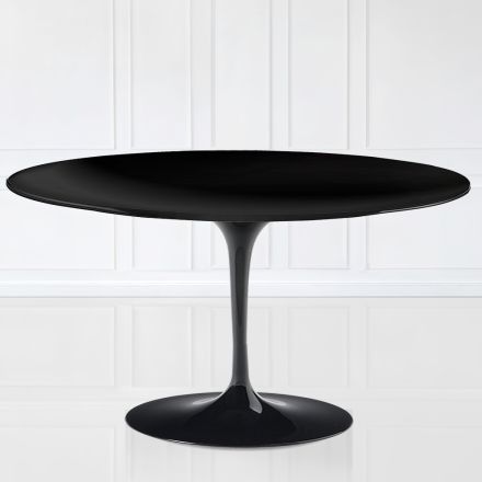 Mesa de Centro Tulip Eero Saarinen H 41 Ovalada con Laminado Líquido Negro - Tapa Escarlata Viadurini