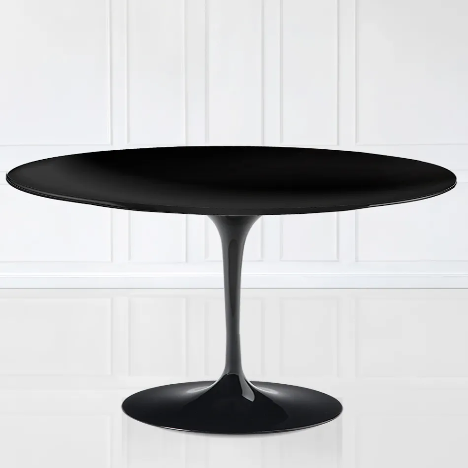 Mesa de Centro Tulip Eero Saarinen H 41 Ovalada con Laminado Líquido Negro - Tapa Escarlata Viadurini