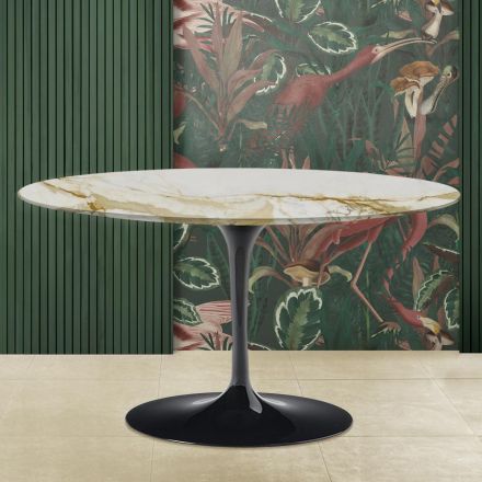 Mesita Tulip Eero Saarinen Alt. 41 Ovalada con tablero de mármol Oro Caracatta Viadurini
