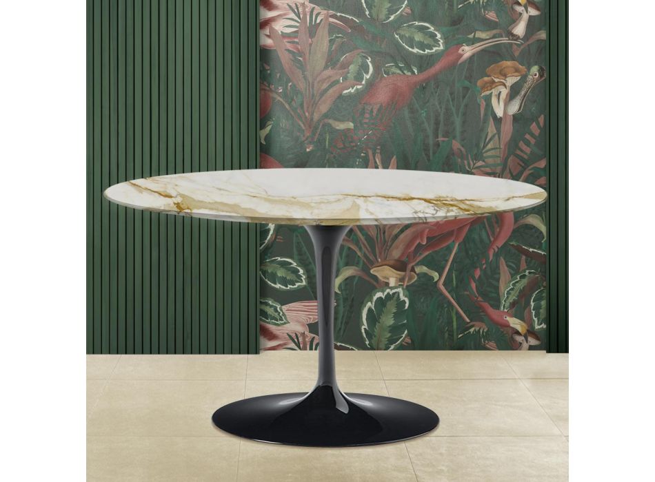 Mesita Tulip Eero Saarinen Alt. 41 Ovalada con tablero de mármol Oro Caracatta Viadurini