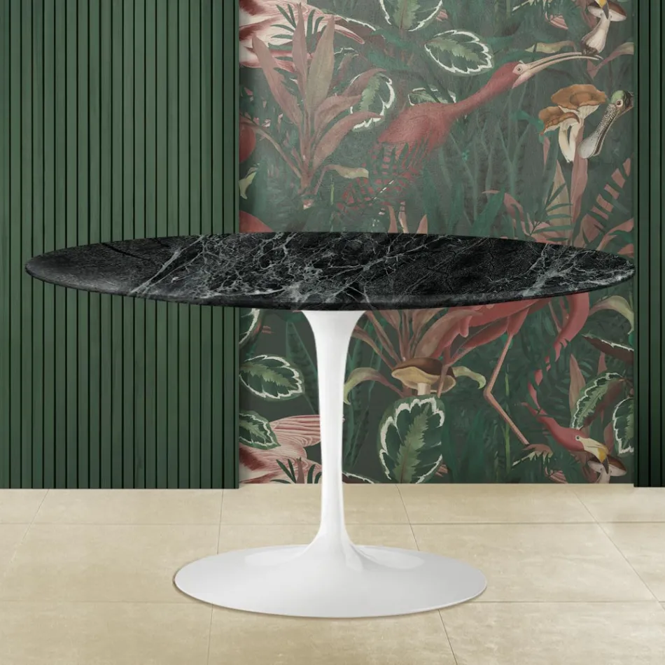 Eero Saarinen H 41 Mesa de Centro Tulipán Ovalada con Tapa de Mármol Verde Alpi Made in Italy - Escarlata Viadurini