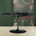 Eero Saarinen H 41 Mesa de Centro Tulipán Ovalada con Tapa de Mármol Verde Alpi Made in Italy - Escarlata Viadurini
