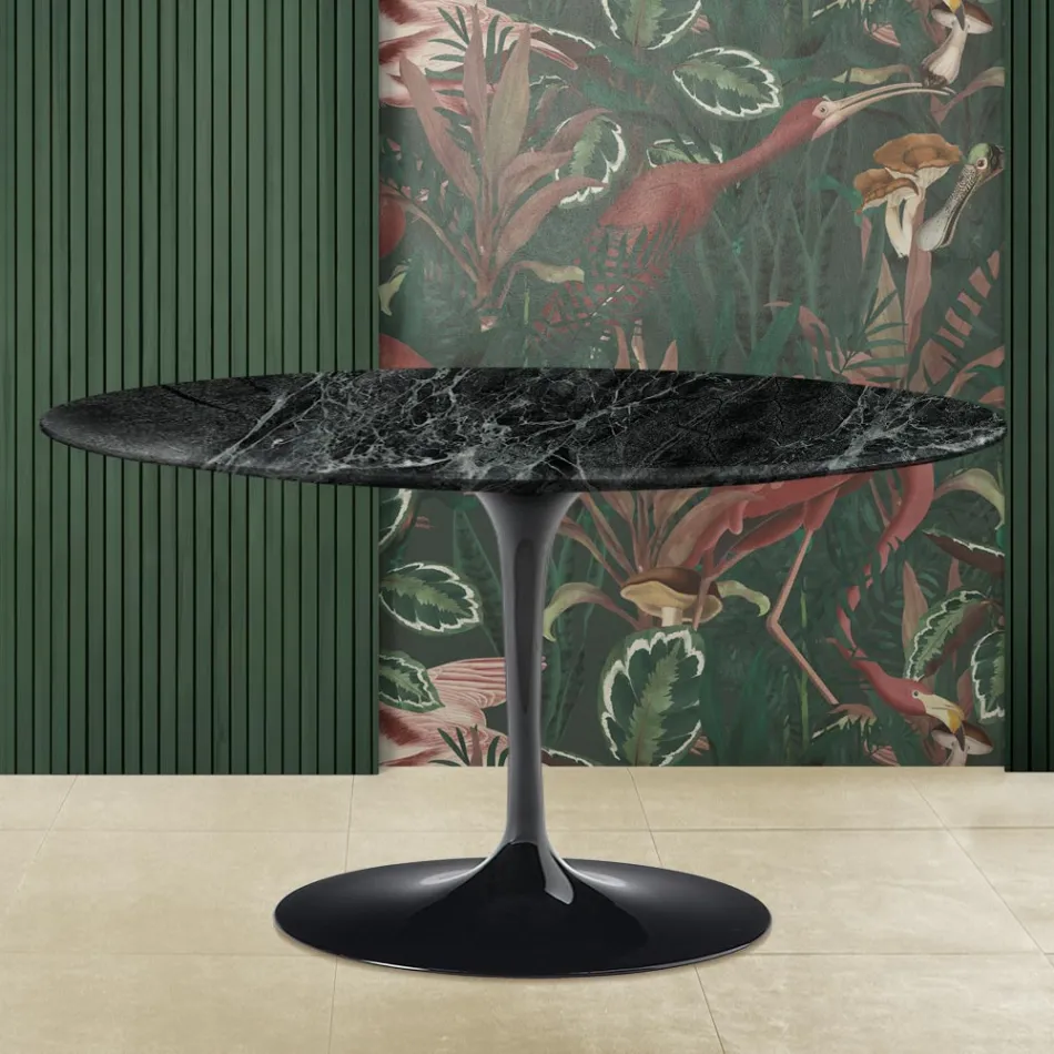 Eero Saarinen H 41 Mesa de Centro Tulipán Ovalada con Tapa de Mármol Verde Alpi Made in Italy - Escarlata Viadurini