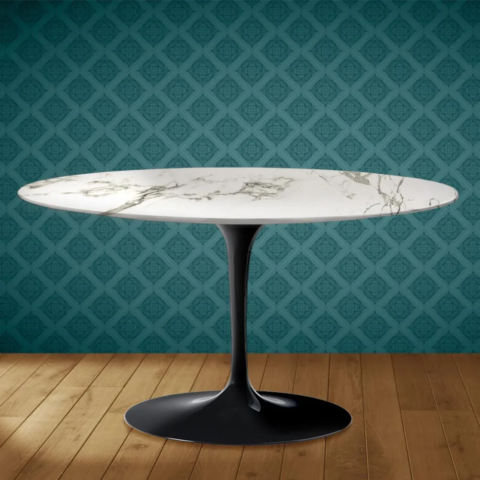 Mesa de centro ovalada Tulip H 41 de Eero Saarinen en cerámica Aura 22, fabricada en Italia - Scarlet Viadurini
