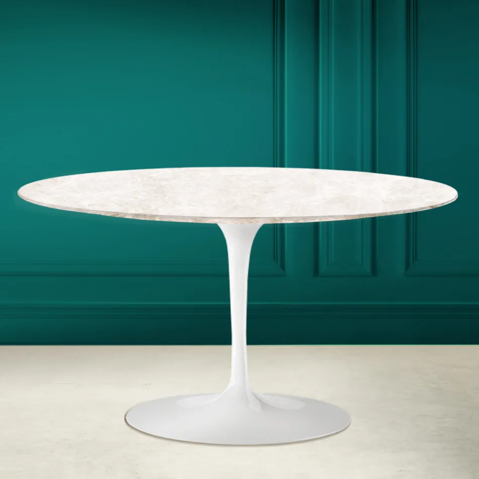 Eero Saarinen H 41 Mesa de Centro Tulipán Ovalada en Cerámica Crema Diamante Made in Italy - Escarlata Viadurini