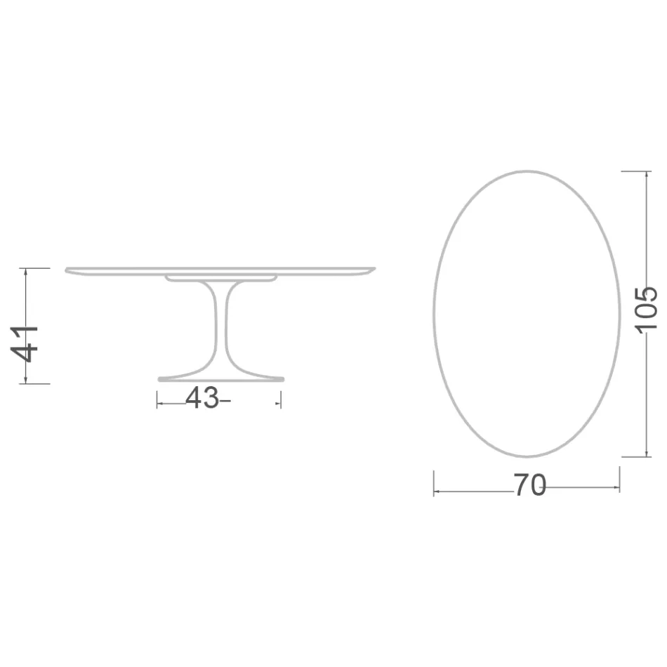 Eero Saarinen H 41 Mesa de Centro Tulipán Ovalada en Cerámica Crema Diamante Made in Italy - Escarlata Viadurini