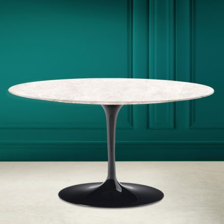 Eero Saarinen H 41 Mesa de Centro Tulipán Ovalada en Cerámica Crema Diamante Made in Italy - Escarlata Viadurini