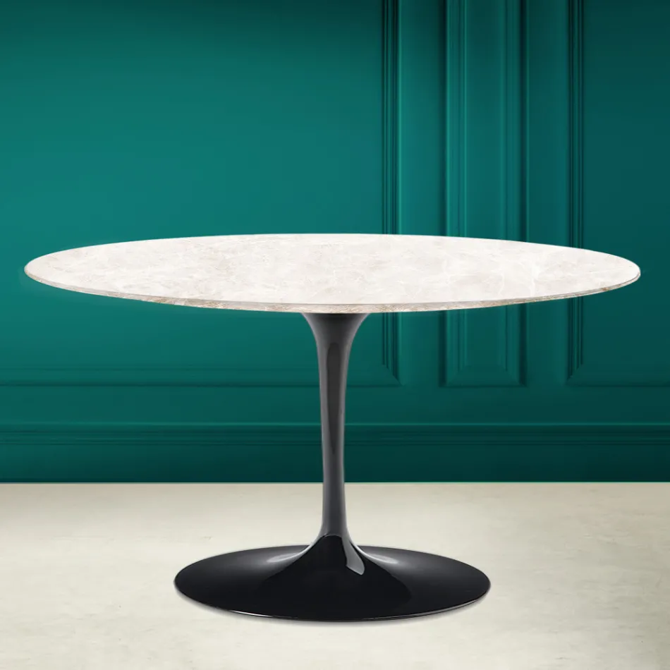 Eero Saarinen H 41 Mesa de Centro Tulipán Ovalada en Cerámica Crema Diamante Made in Italy - Escarlata Viadurini