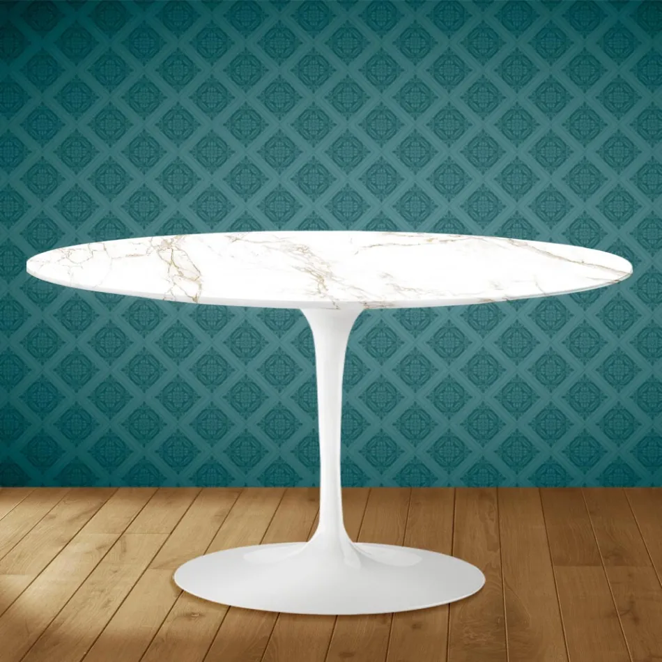 Mesa de Centro Tulip Eero Saarinen H 41 Ovalada en Cerámica Entzo Made in Italy - Escarlata Viadurini