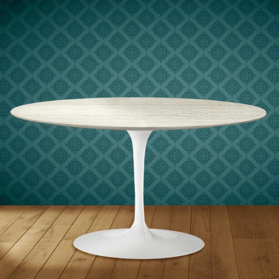 Mesa de centro Tulip de Eero Saarinen, ovalada, de 41 cm de altura, en cerámica Marmorio, fabricada en Italia - Escarlata Viadurini