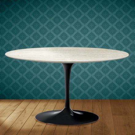 Mesa de centro Tulip de Eero Saarinen, ovalada, de 41 cm de altura, en cerámica Marmorio, fabricada en Italia - Escarlata Viadurini