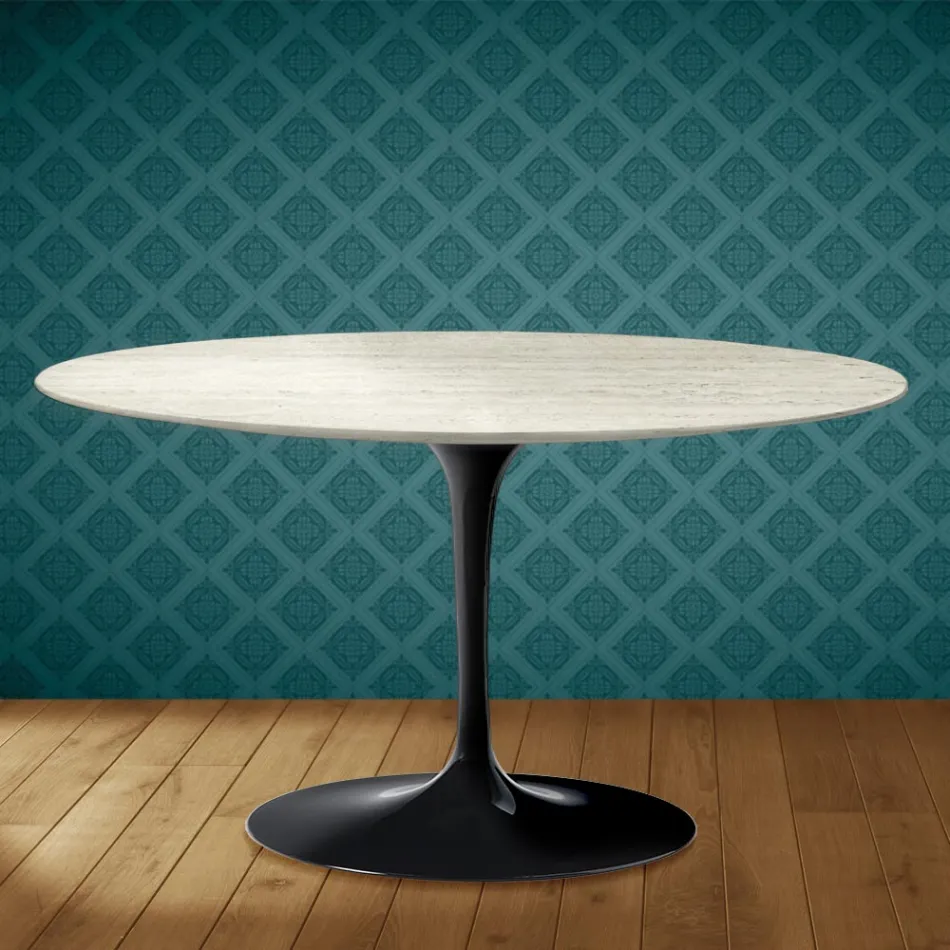 Mesa de centro Tulip de Eero Saarinen, ovalada, de 41 cm de altura, en cerámica Marmorio, fabricada en Italia - Escarlata Viadurini