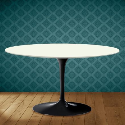 Mesa de centro Tulip de Eero Saarinen, ovalada, de 41 cm de altura, en cerámica Moonè, fabricada en Italia - Escarlata Viadurini