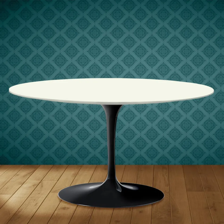 Mesa de centro Tulip de Eero Saarinen, ovalada, de 41 cm de altura, en cerámica Moonè, fabricada en Italia - Escarlata Viadurini