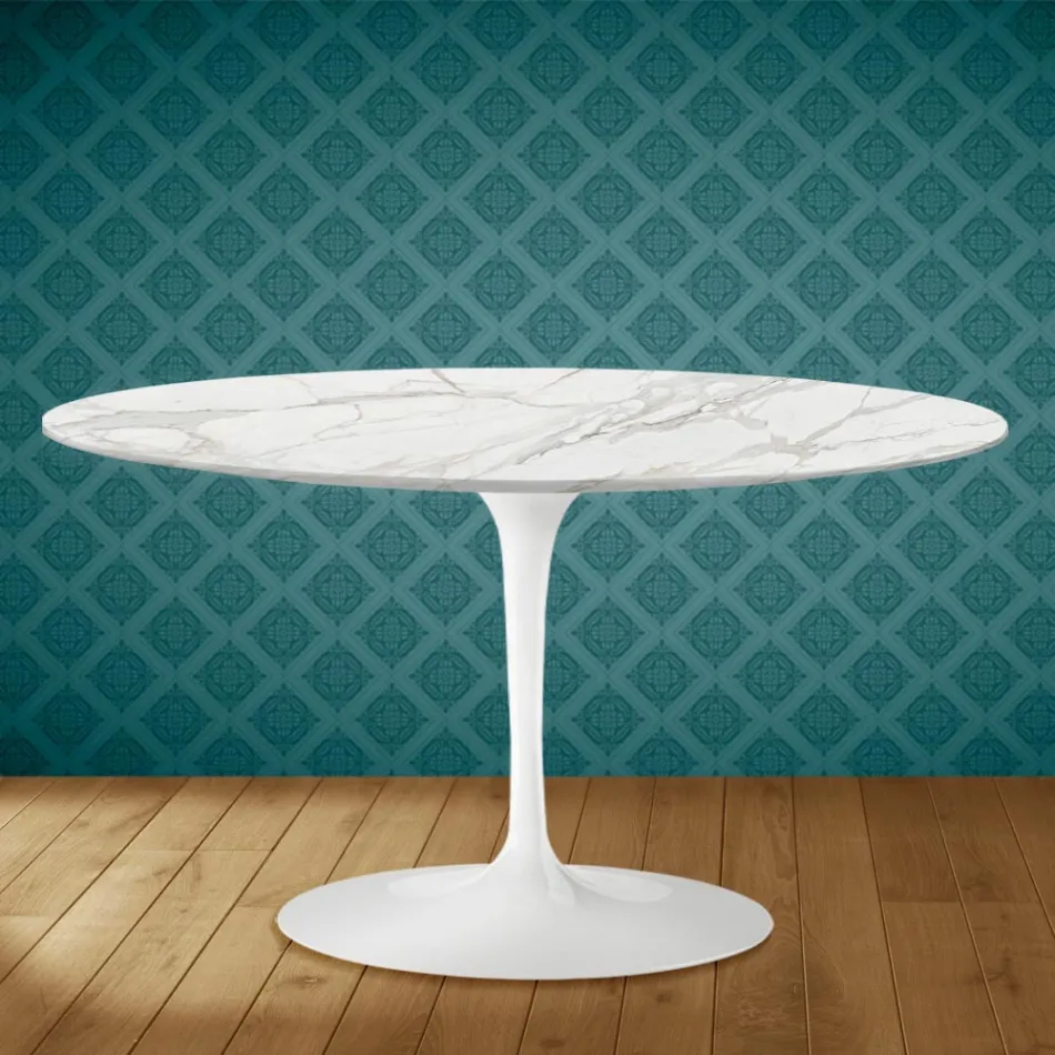 Mesa de Centro Tulip Eero Saarinen H 41 Ovalada en Cerámica Morpheus Made in Italy - Escarlata Viadurini