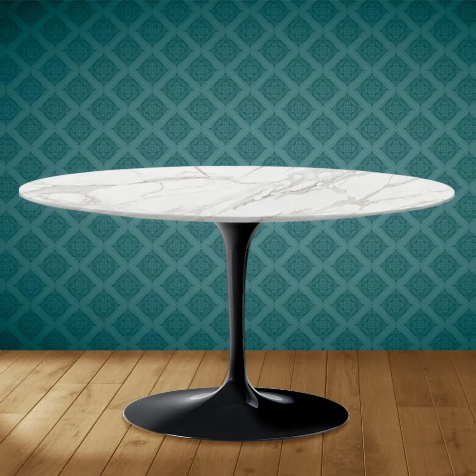 Mesa de Centro Tulip Eero Saarinen H 41 Ovalada en Cerámica Morpheus Made in Italy - Escarlata Viadurini