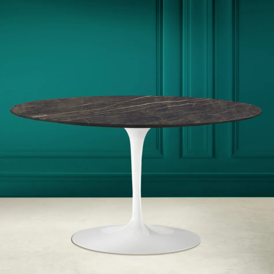 Mesa de Centro Tulip Eero Saarinen H 41 Ovalada en Cerámica Noir Desire Made in Italy - Escarlata Viadurini