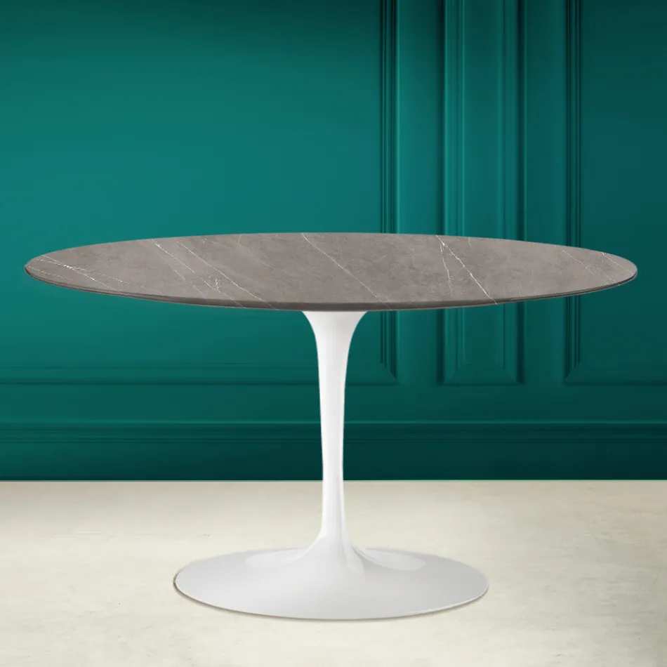 Eero Saarinen H 41 Mesa de Centro Tulipán Ovalada en Cerámica Piedra Gris Made in Italy - Escarlata Viadurini