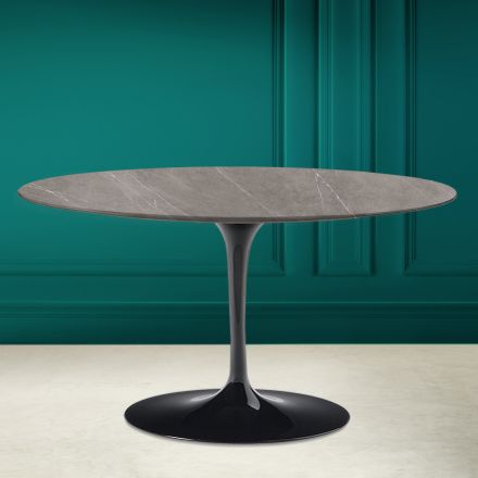 Eero Saarinen H 41 Mesa de Centro Tulipán Ovalada en Cerámica Piedra Gris Made in Italy - Escarlata Viadurini