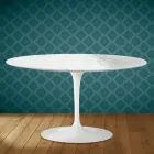Mesa de centro Tulip de Eero Saarinen, ovalada, de 41 cm de altura, en cerámica Salina, fabricada en Italia - Scarlet Viadurini