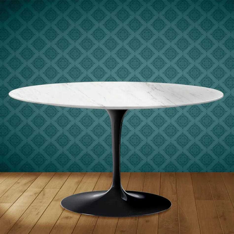 Mesa de centro Tulip de Eero Saarinen, ovalada, de 41 cm de altura, en cerámica Salina, fabricada en Italia - Scarlet Viadurini