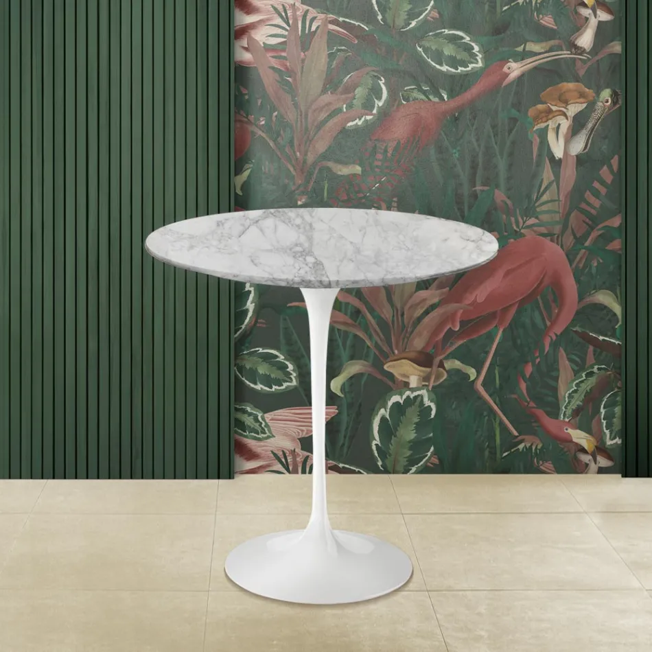 Mesa de Centro Tulip Eero Saarinen H 52 Redonda en Mármol Arabescato Made in Italy - Escarlata Viadurini