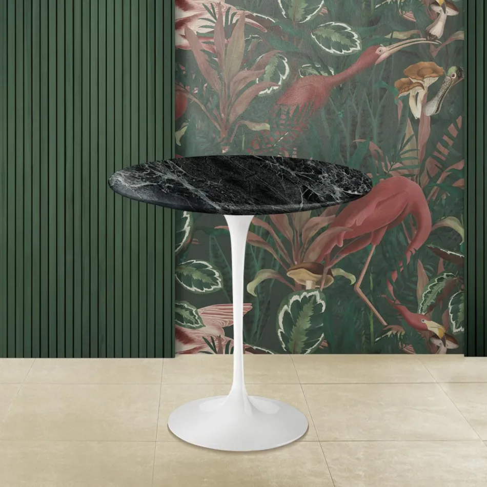 Mesa de Centro Tulip Eero Saarinen H 52 Redonda en Mármol Verde Alpi Made in Italy - Escarlata Viadurini