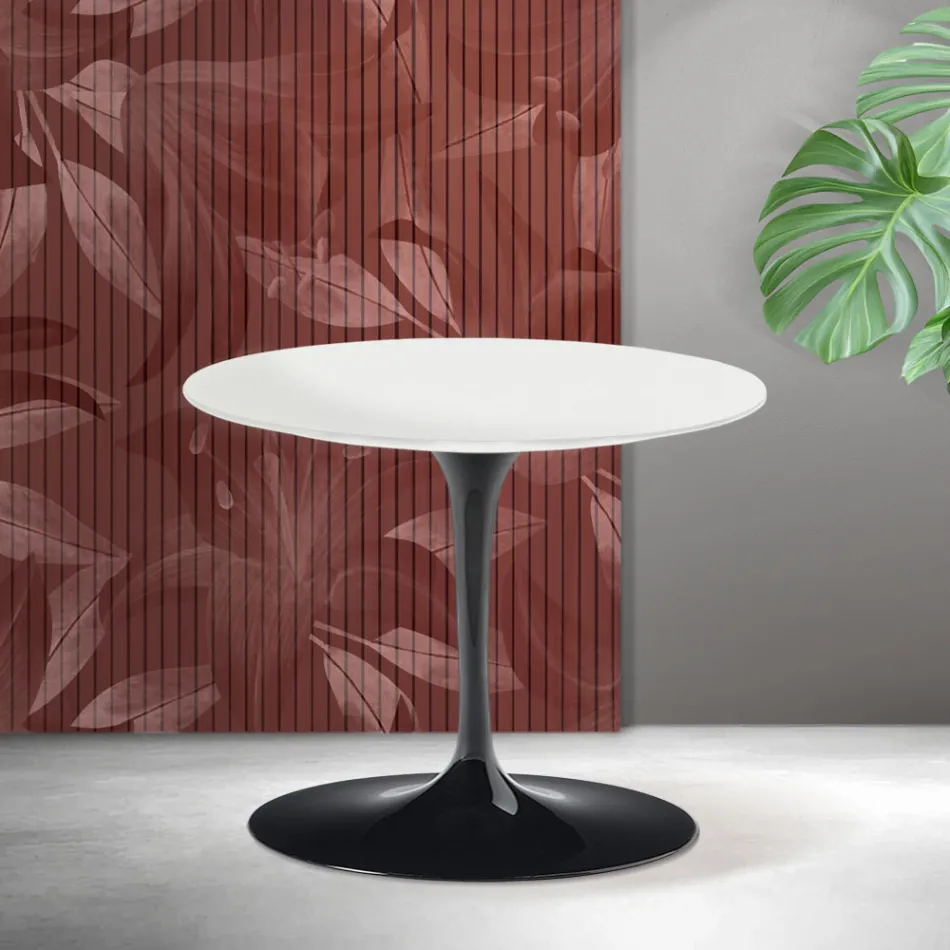 Mesa de centro Tulipán de Saarinen, 39 cm de altura, en cerámica Florim blanca mate - Escarlata Viadurini