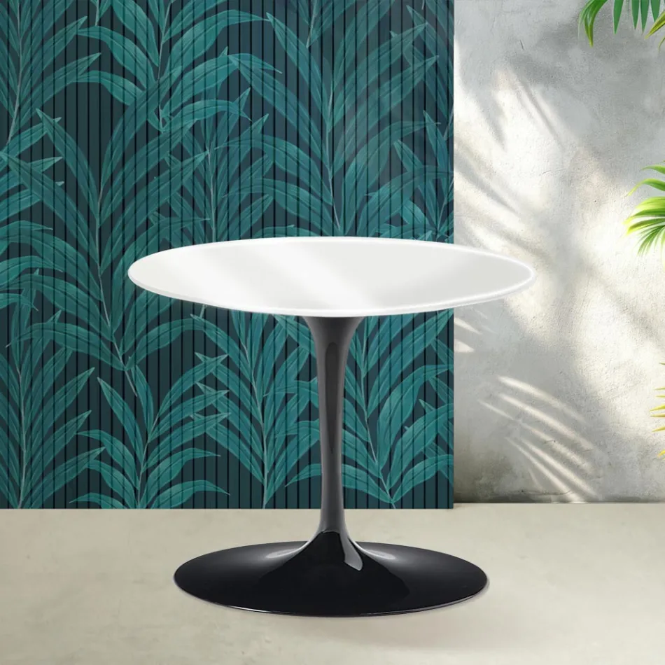 Mesa de centro Tulipán de Saarinen, 39 cm de altura, en cerámica Florim blanca brillante - Escarlata Viadurini